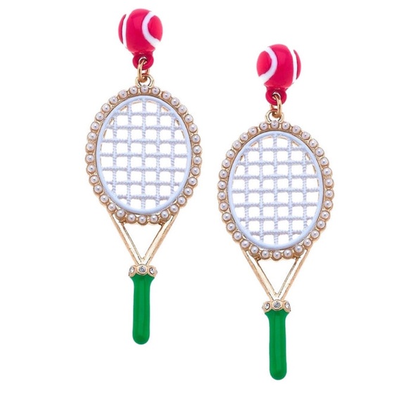 Tennis Racket Pink Ball Earrings from Smashing Clothing - Picture 1 of 4